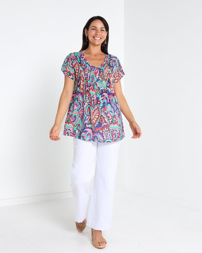 Carmody Cotton Pintuck Top - Paradise Paisley