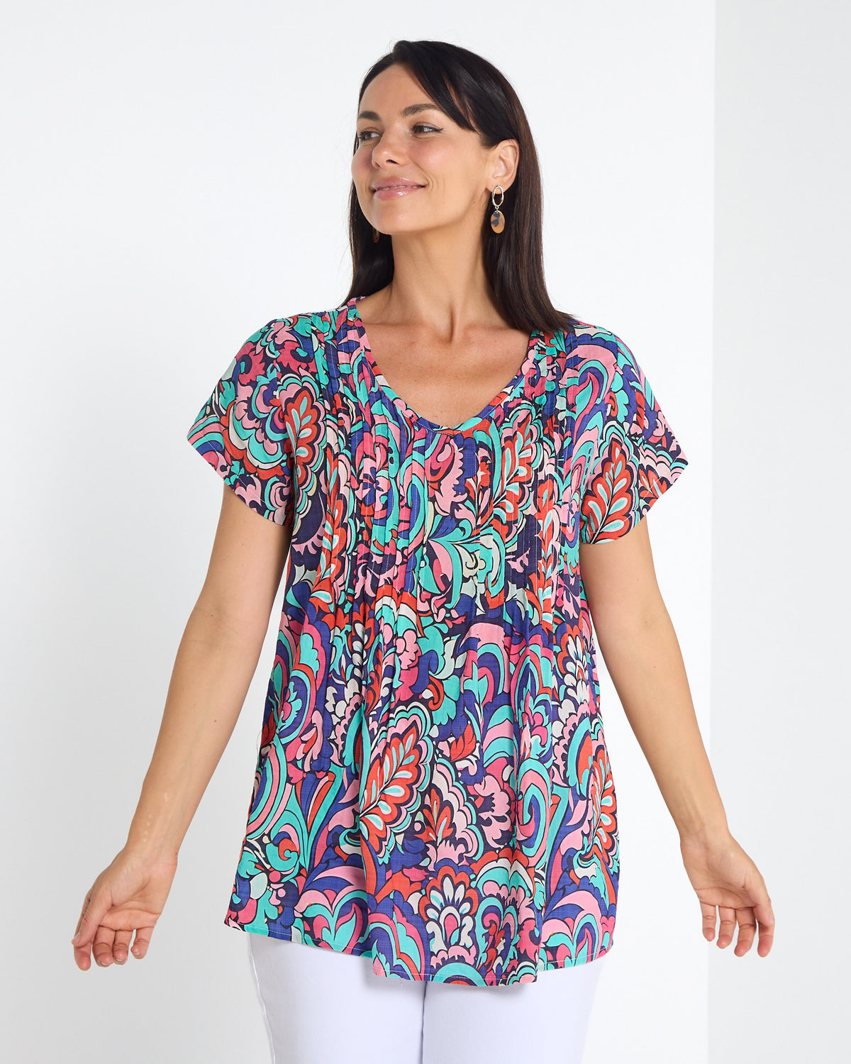 Carmody Cotton Pintuck Top - Paradise Paisley
