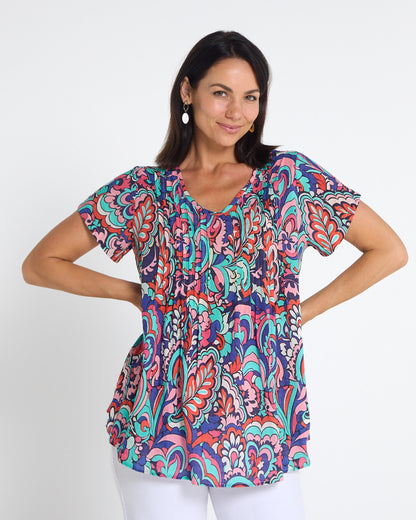Carmody Cotton Pintuck Top - Paradise Paisley