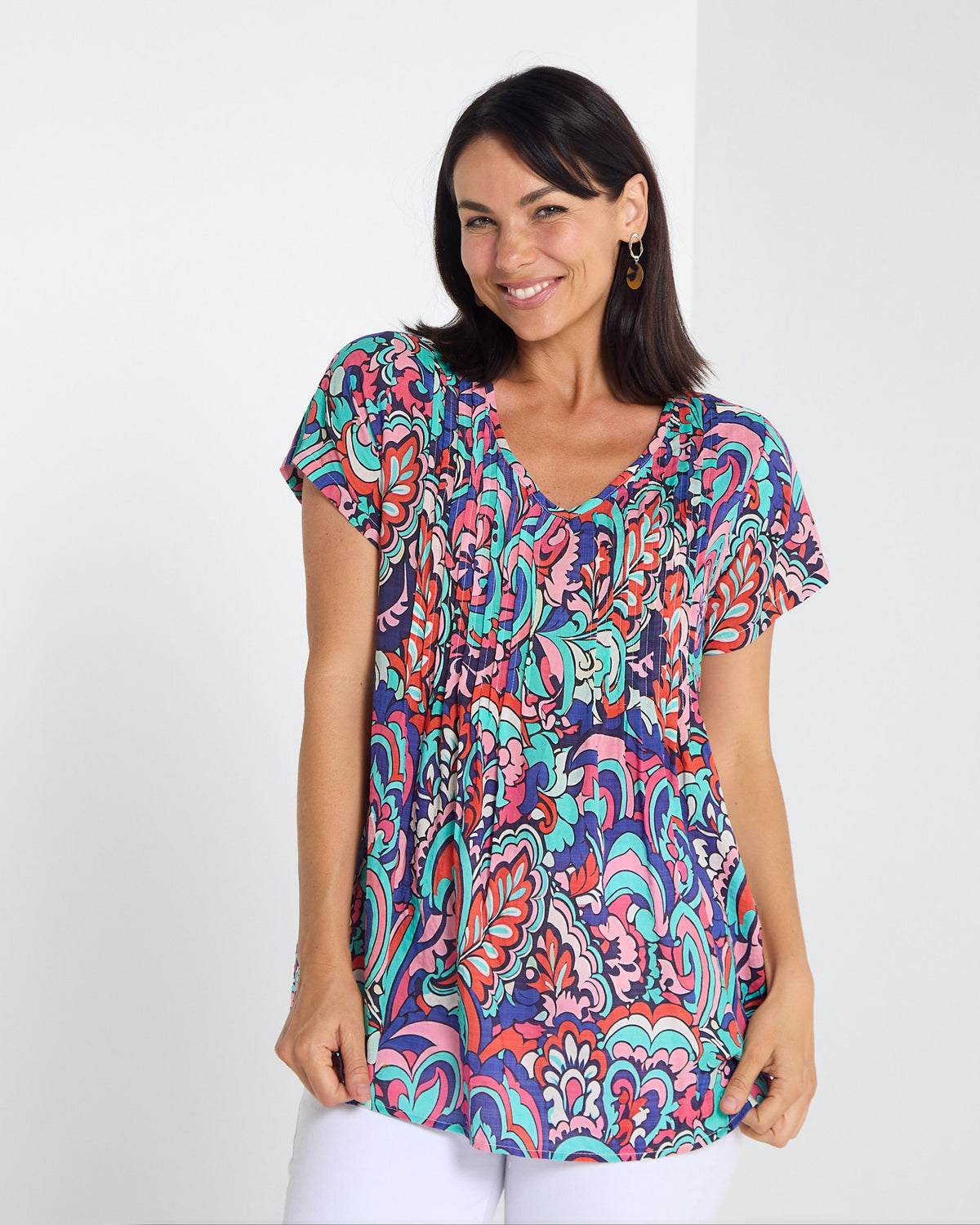 Carmody Cotton Pintuck Top - Paradise Paisley