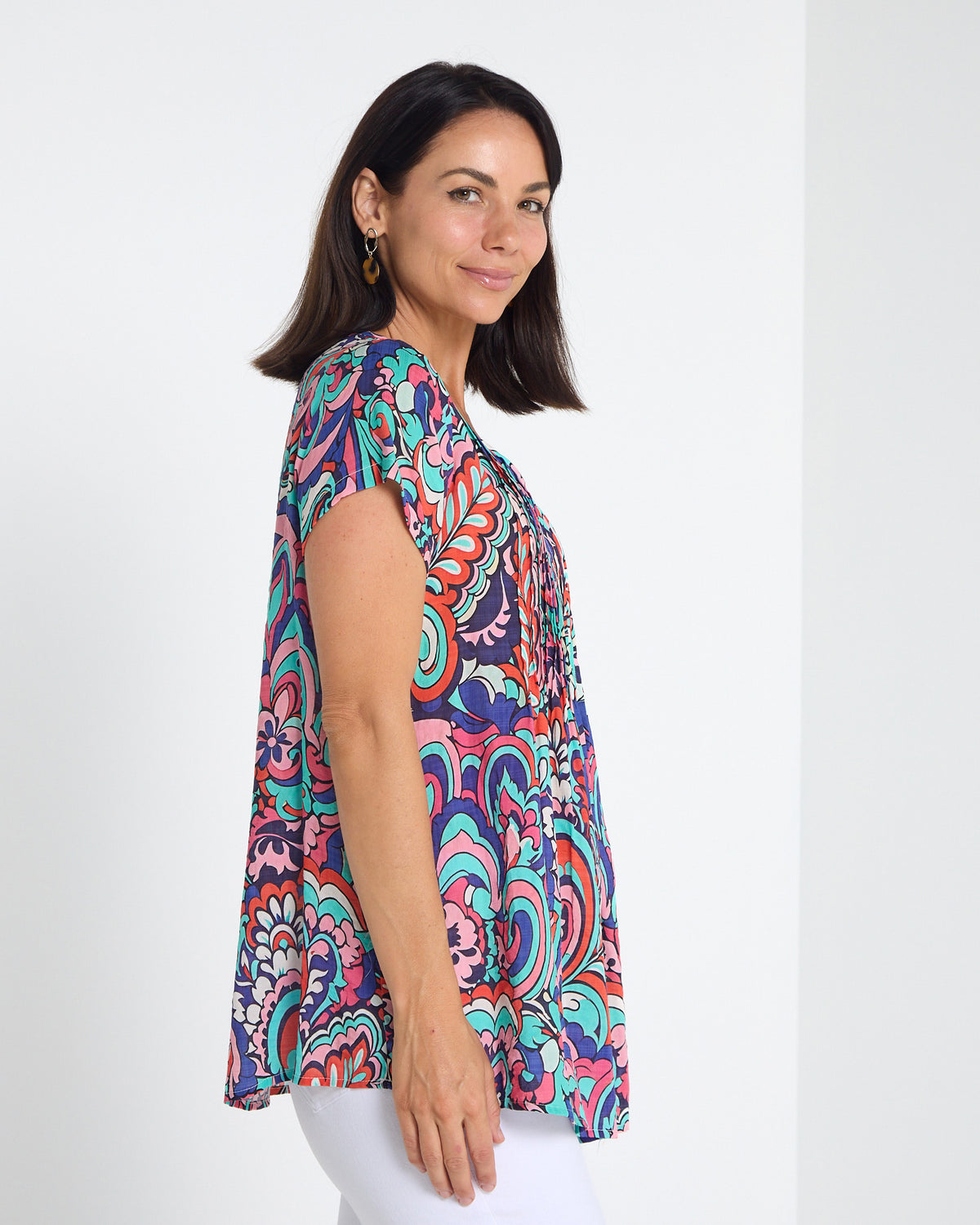 Carmody Cotton Pintuck Top - Paradise Paisley