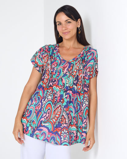 Carmody Cotton Pintuck Top - Paradise Paisley