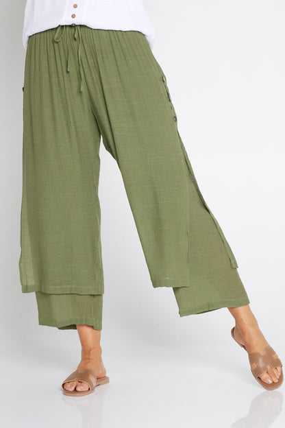 Brooke Layered Pants - Khaki