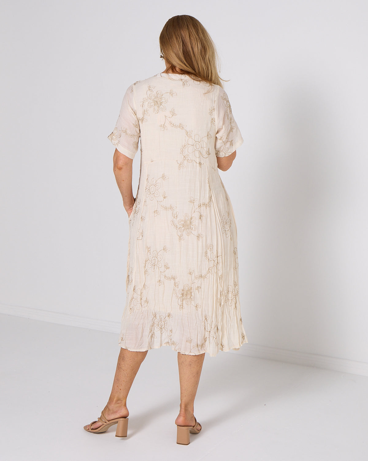 Newark Embroidered Dress - Cream/Gold