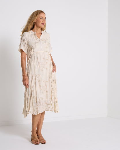Newark Embroidered Dress - Cream/Gold