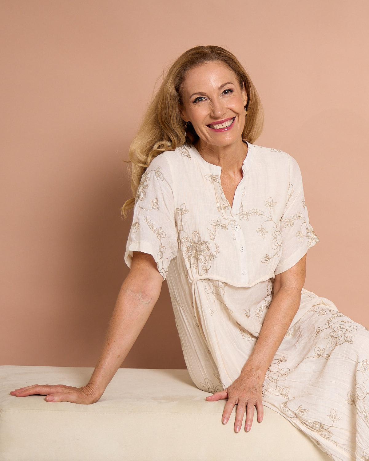 Newark Embroidered Dress - Cream/Gold