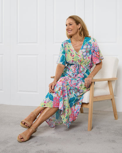 Glinda Cotton Maxi Dress - Pastel Kaleidoscope