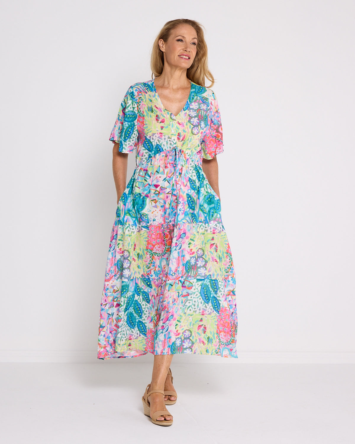 Glinda Cotton Maxi Dress - Pastel Kaleidoscope