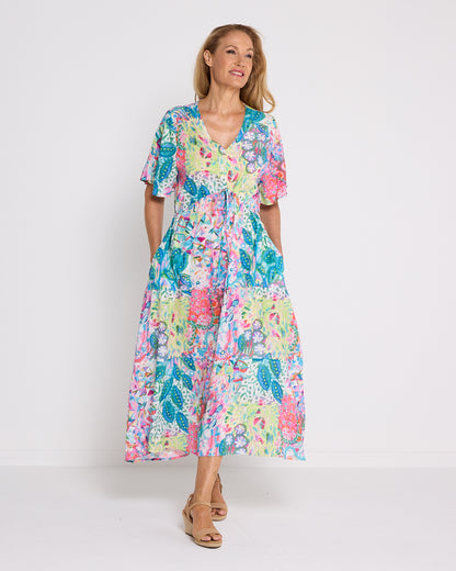 Glinda Cotton Maxi Dress - Pastel Kaleidoscope