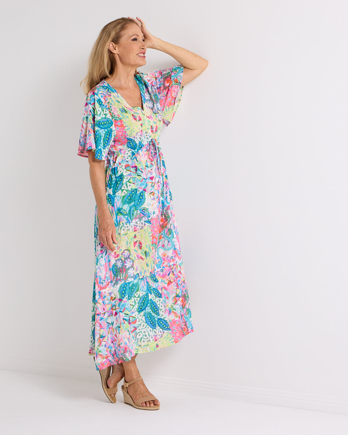 Glinda Cotton Maxi Dress - Pastel Kaleidoscope