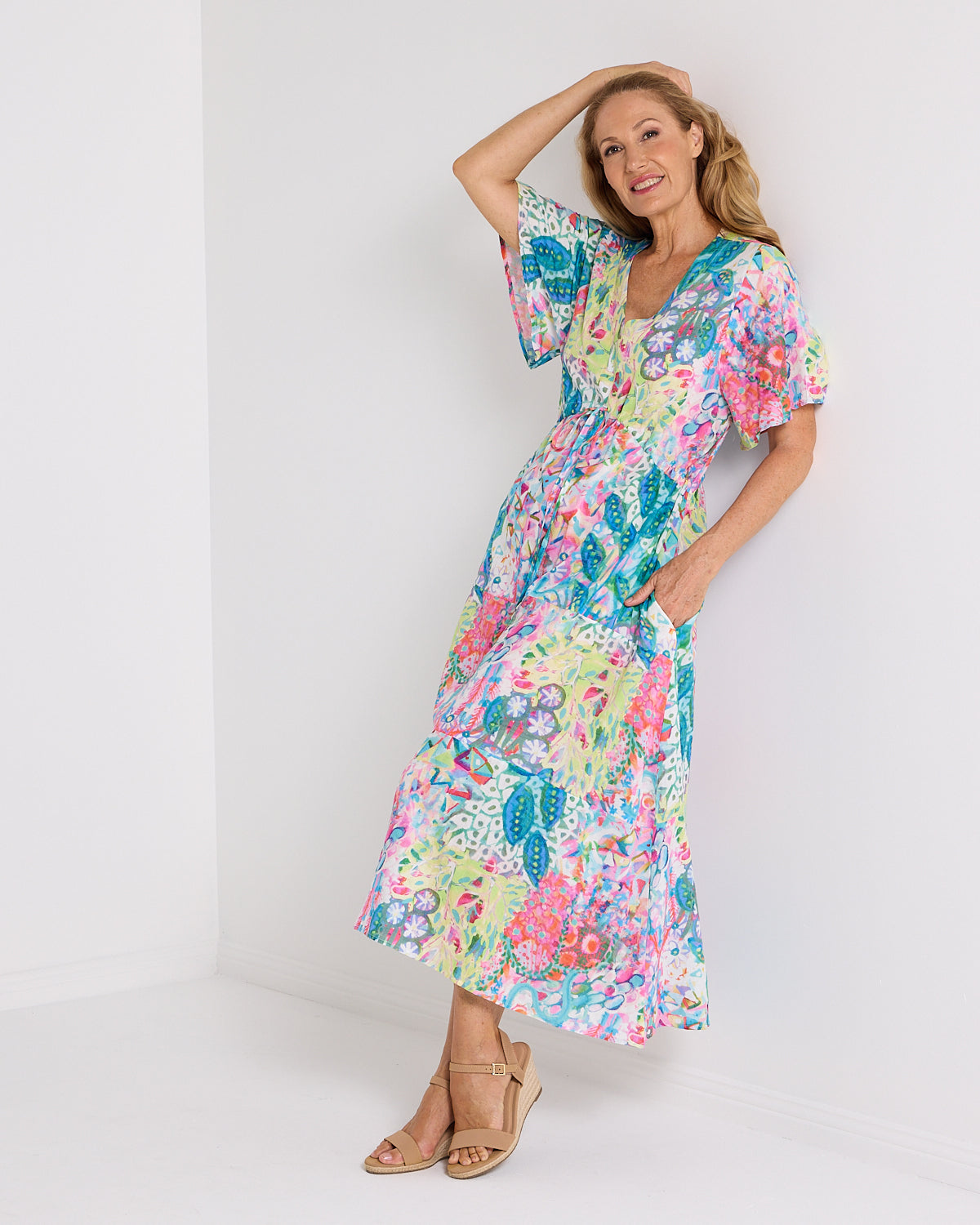 Glinda Cotton Maxi Dress - Pastel Kaleidoscope