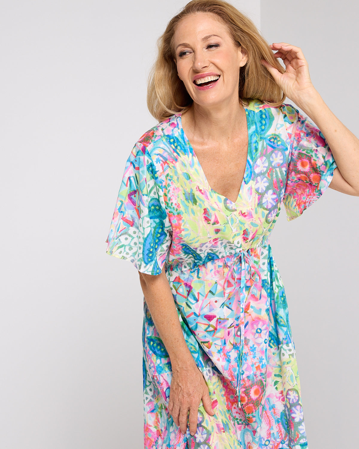 Glinda Cotton Maxi Dress - Pastel Kaleidoscope