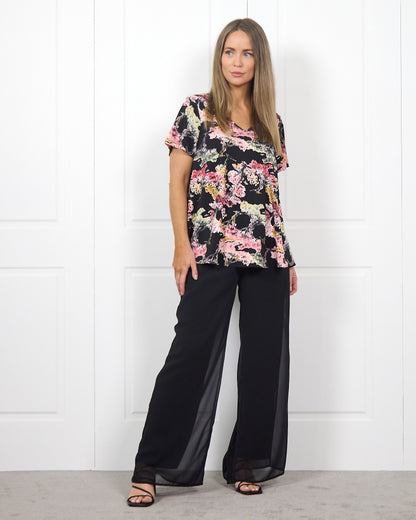 Chateau Plain Chiffon Pant - Black