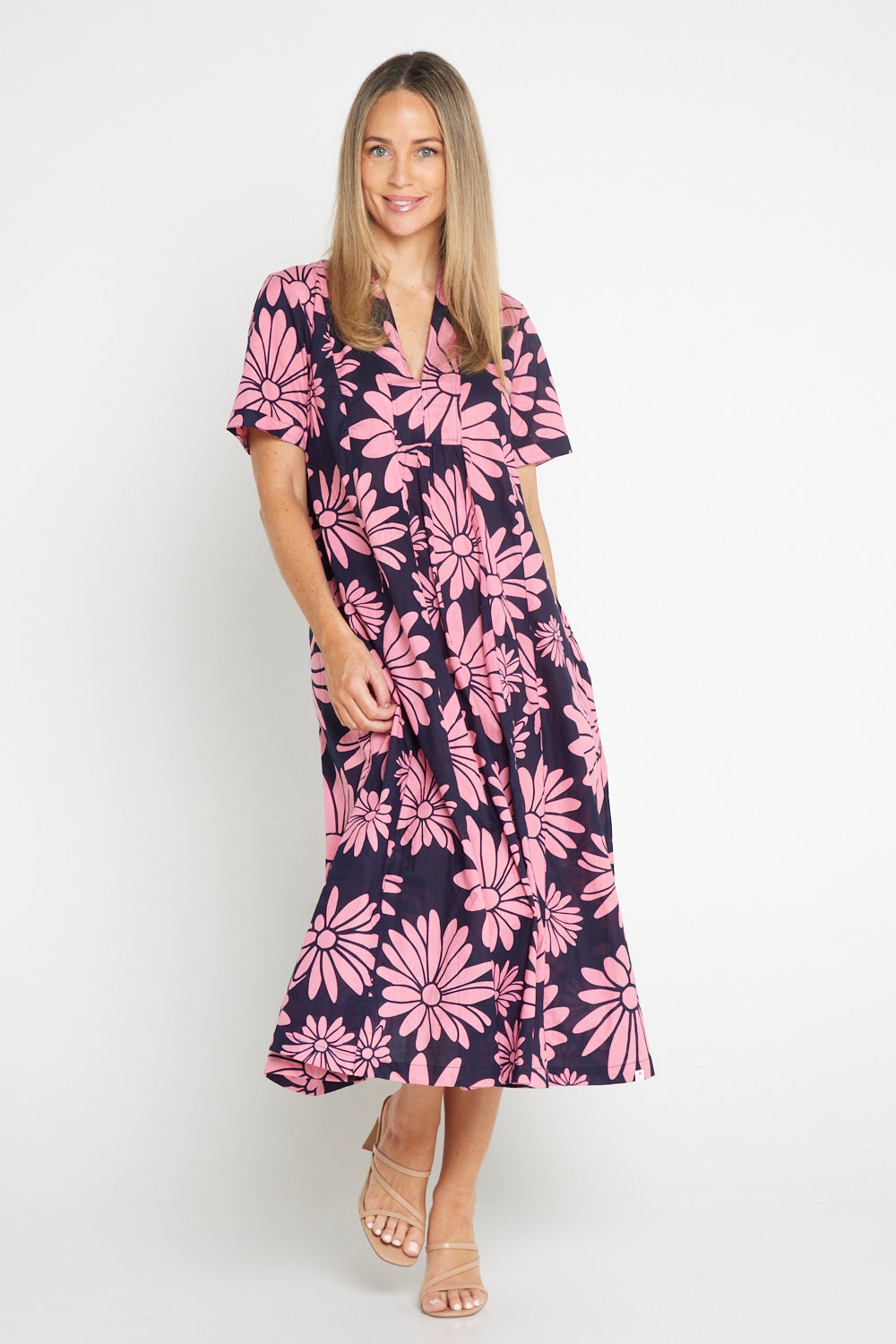 Edmonton Midi Dress - Navy Pink Floral