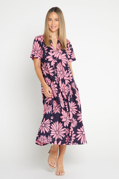 Edmonton Midi Dress - Navy Pink Floral