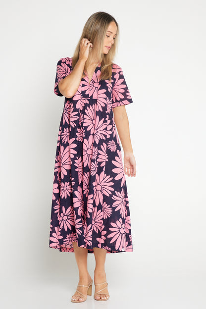 Edmonton Midi Dress - Navy Pink Floral