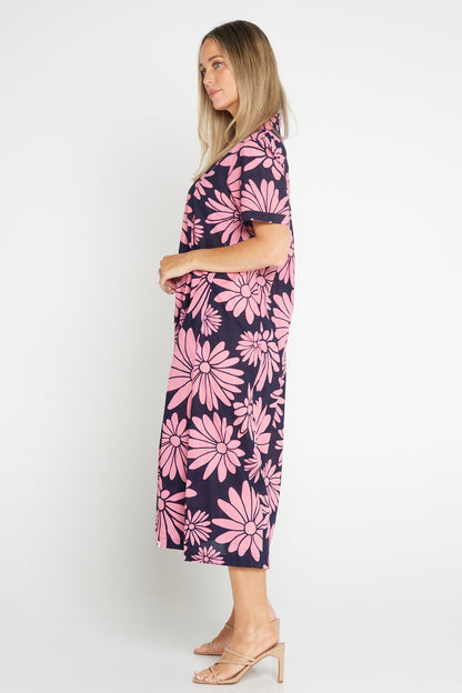 Edmonton Midi Dress - Navy Pink Floral