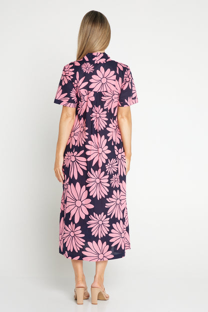 Edmonton Midi Dress - Navy Pink Floral