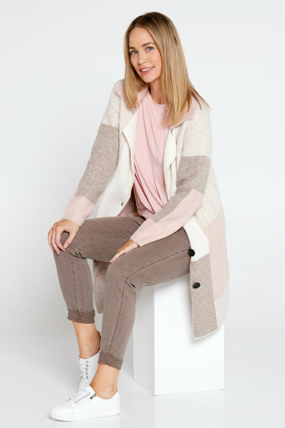 Elara Knit Jacket - Pink/Cream