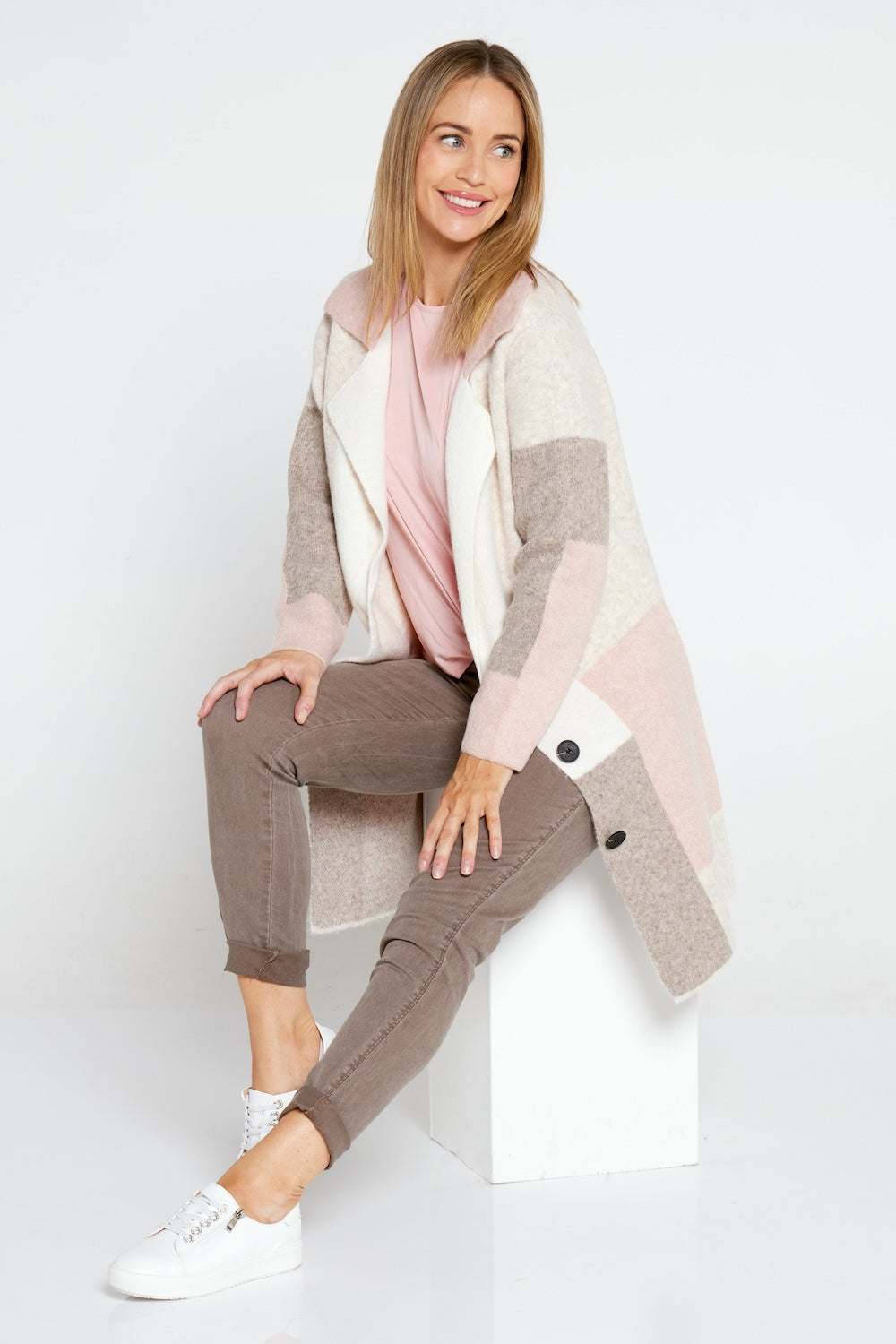 Elara Knit Jacket - Pink/Cream