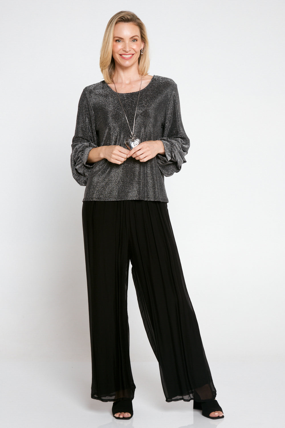 Elayna Lurex Top - Steel