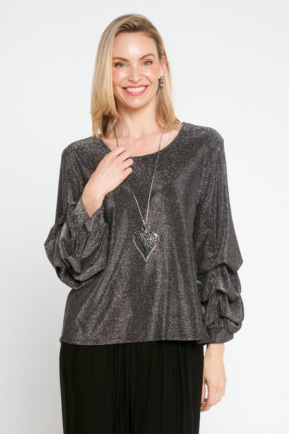 Elayna Lurex Top - Steel