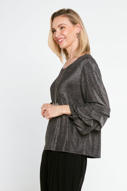 Elayna Lurex Top - Steel