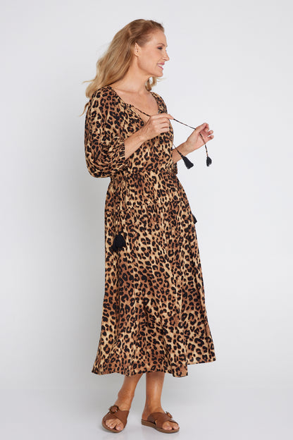 Elise Dress - Brown Leopard Print