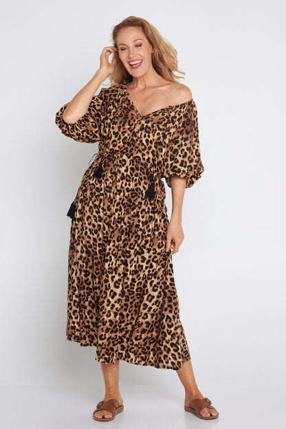 Elise Dress - Brown Leopard Print