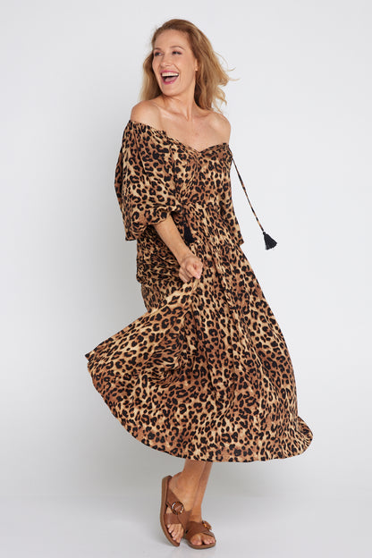 Elise Dress - Brown Leopard Print