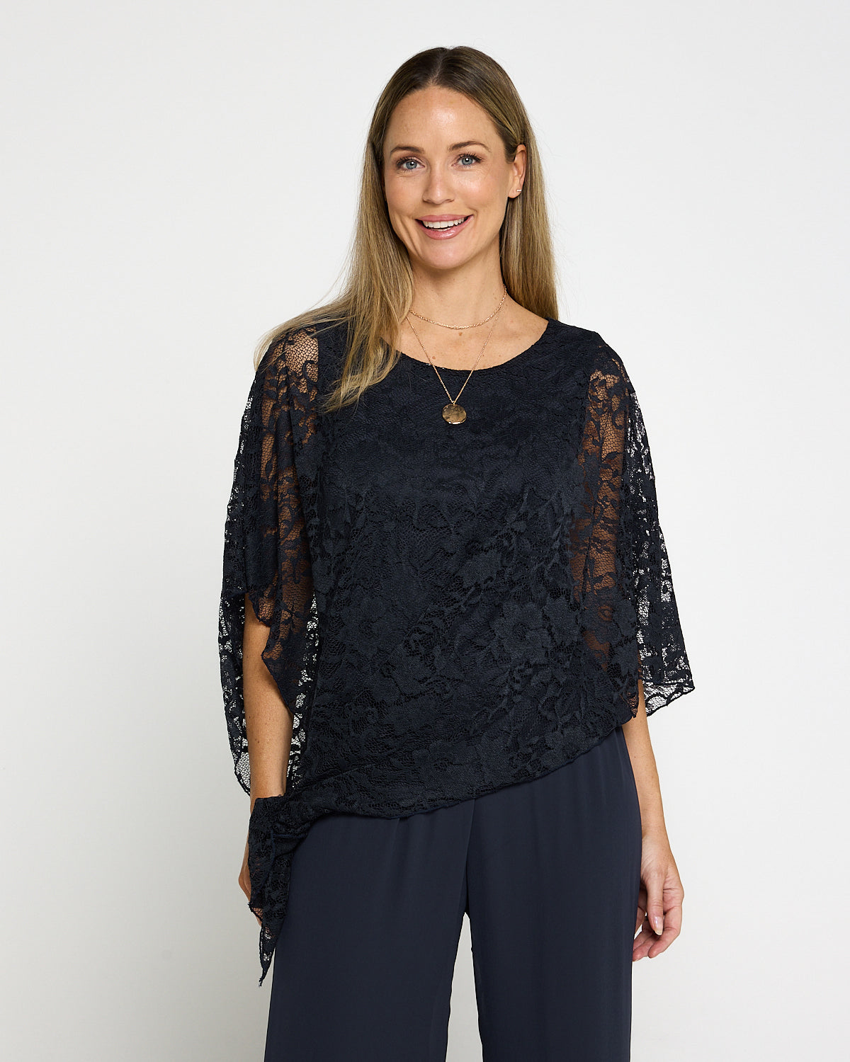Eliza Lace Overlay Top - Charcoal