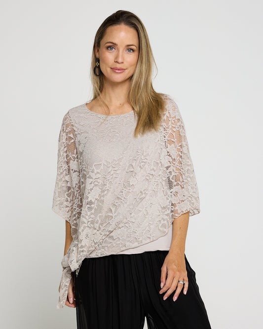 Eliza Lace Overlay Top - Beige