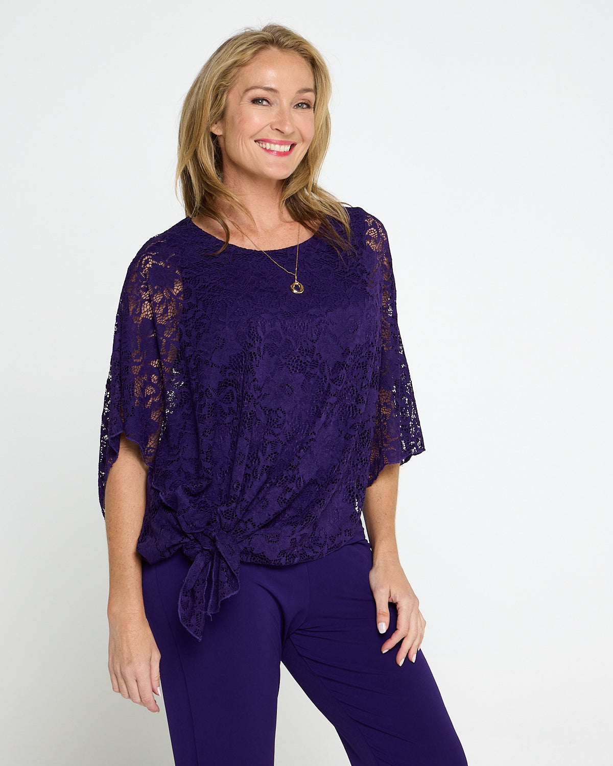 Eliza Lace Overlay Top - Purple
