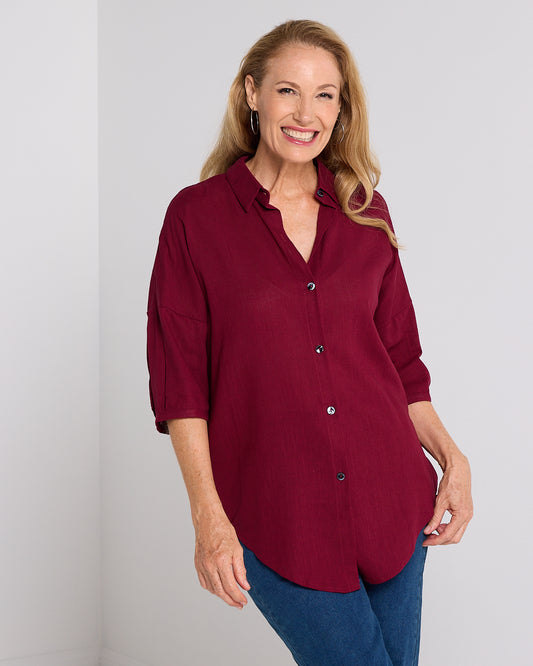 Elton Linen Shirt - Burgundy