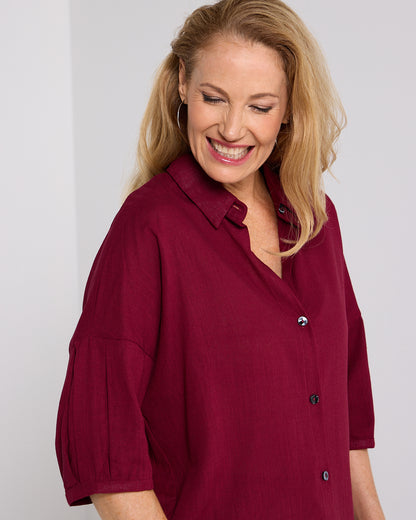 Elton Linen Shirt - Burgundy