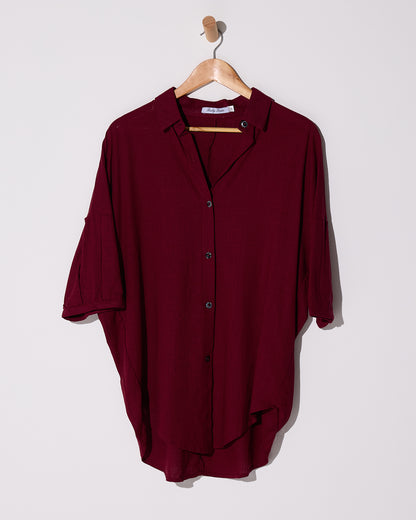 Elton Linen Shirt - Burgundy