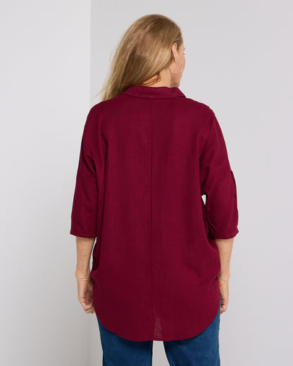 Elton Linen Shirt - Burgundy