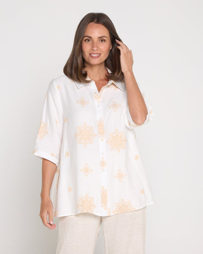 Cindy Shirt - Ivory/Beige Embroidered