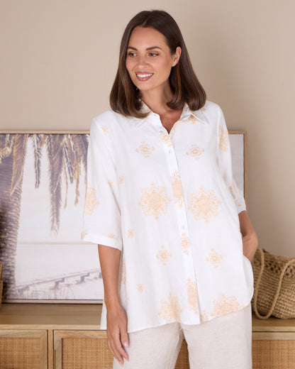Cindy Shirt - Ivory/Beige Embroidered