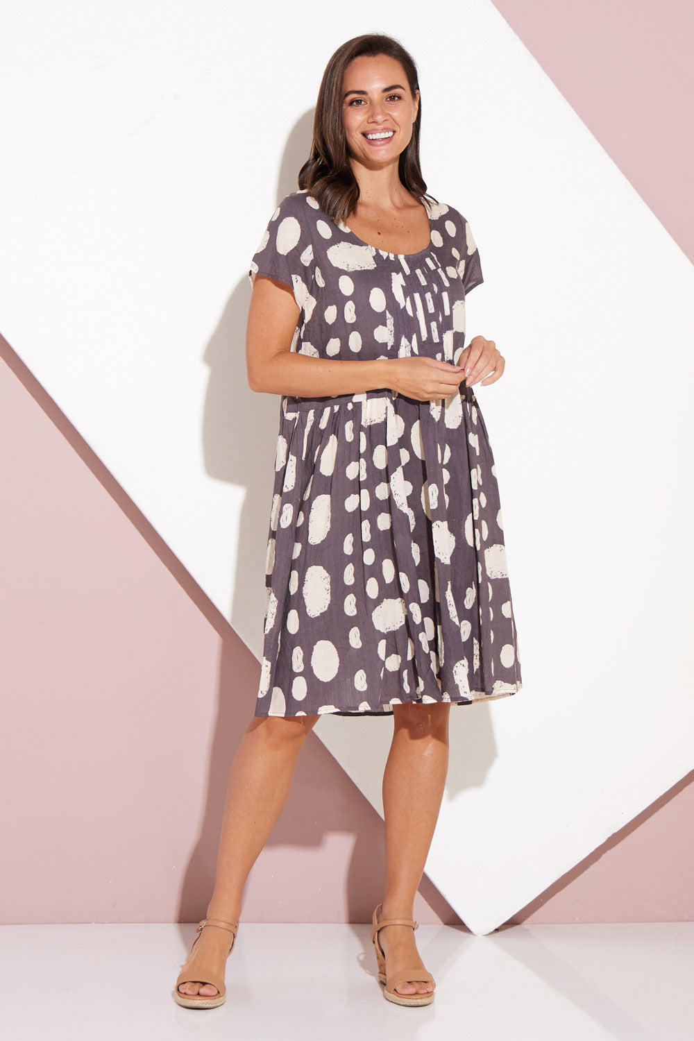 Emery Cotton Dress - Mushroom/Cream Spot – TULIO Fashion