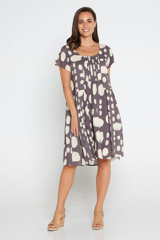 Emery Cotton Dress - Mushroom/Cream Spot