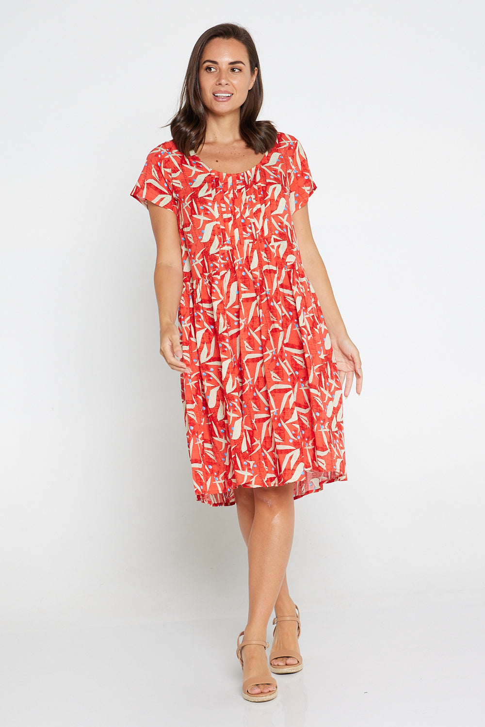Kristall Berry Red Floral Print Bell Sleeve Mini Dress