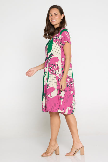 Emery Cotton Dress - Berry/Forest