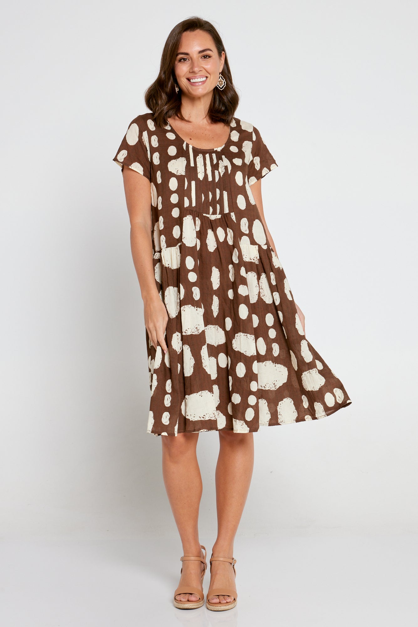 Emery Cotton Dress - Mocha/Cream Spot