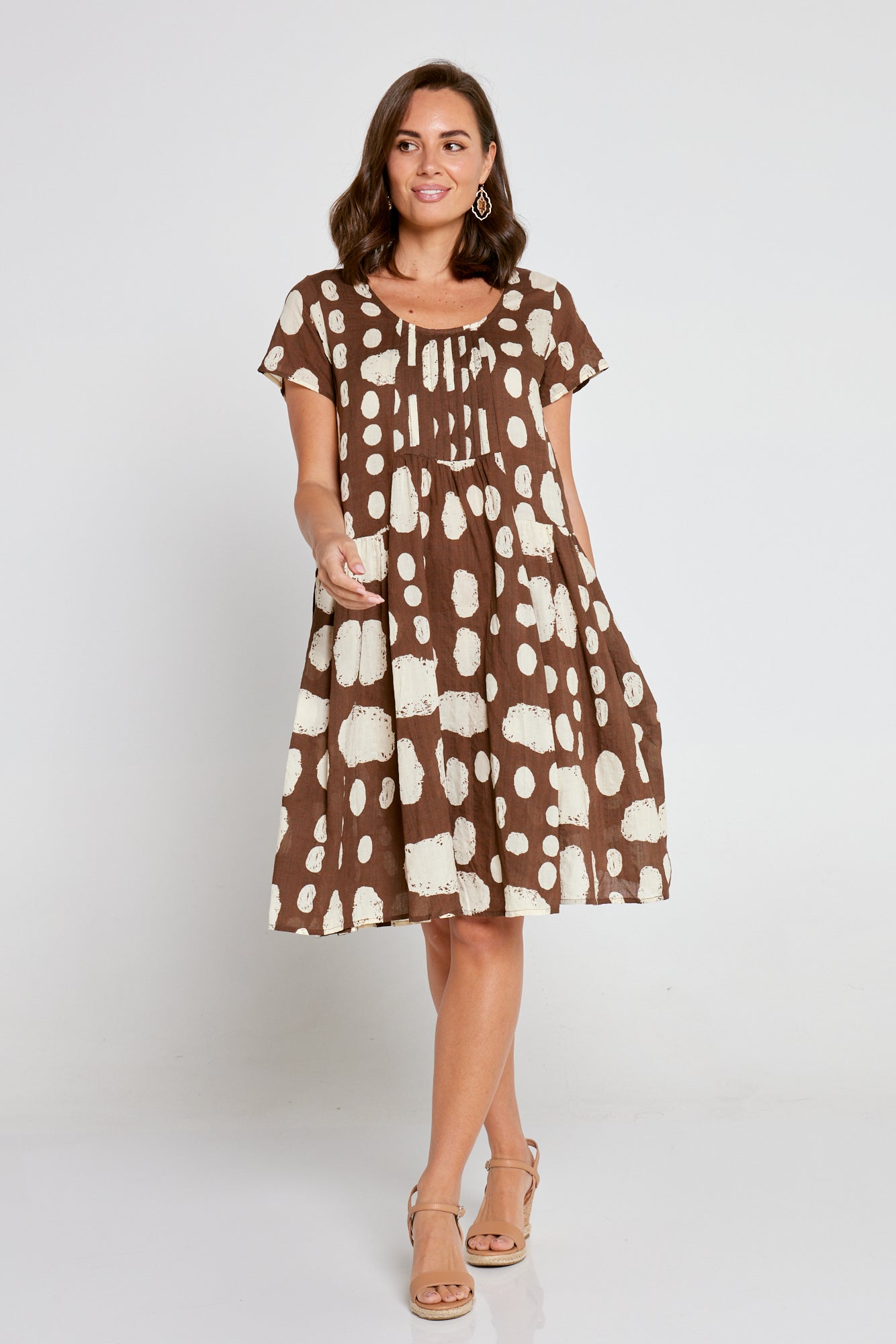 Emery Cotton Dress - Mocha/Cream Spot