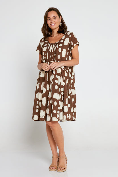 Emery Cotton Dress - Mocha/Cream Spot