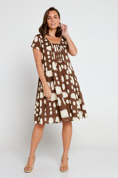 Emery Cotton Dress - Mocha/Cream Spot
