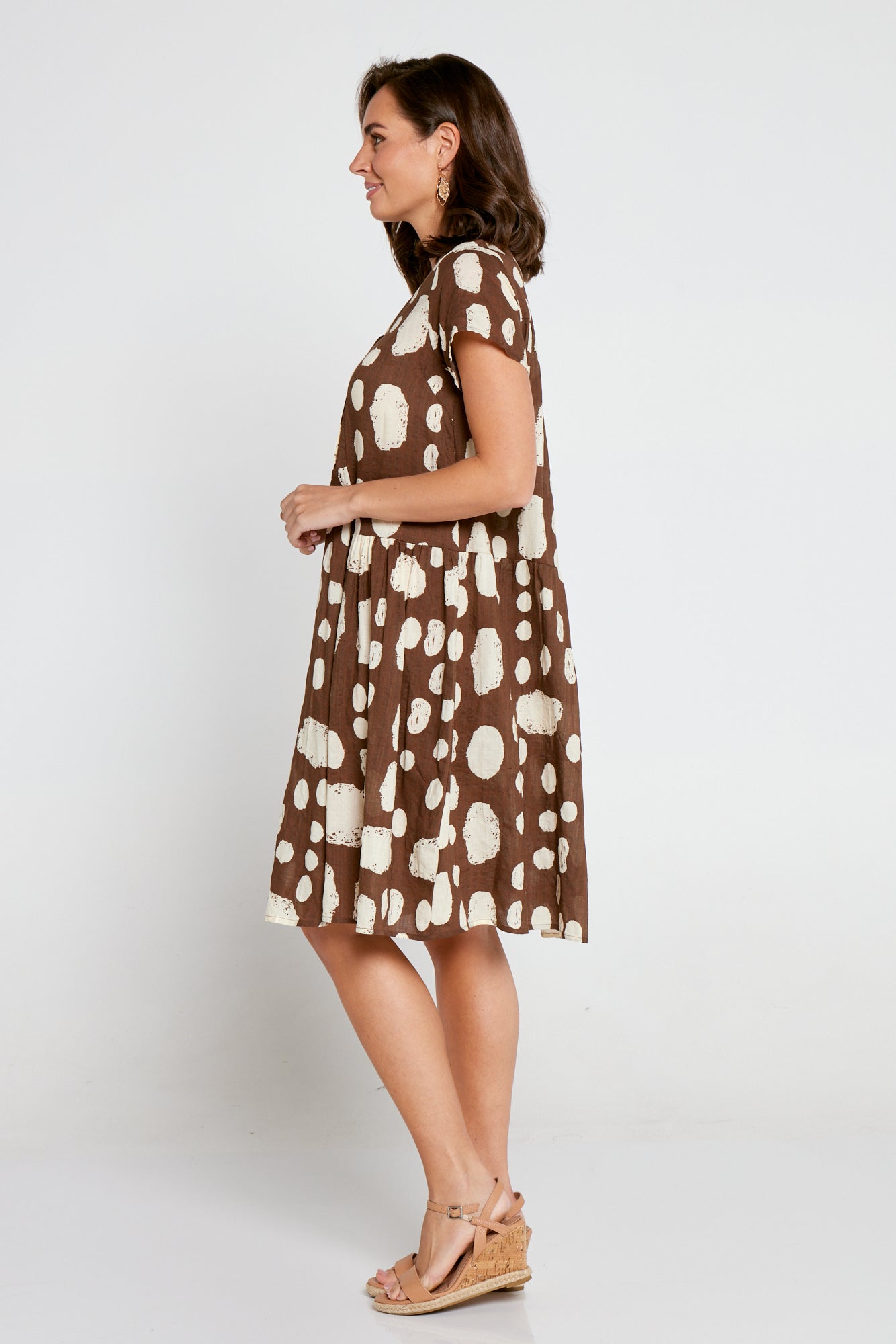 Emery Cotton Dress - Mocha/Cream Spot