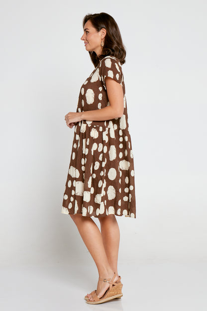 Emery Cotton Dress - Mocha/Cream Spot