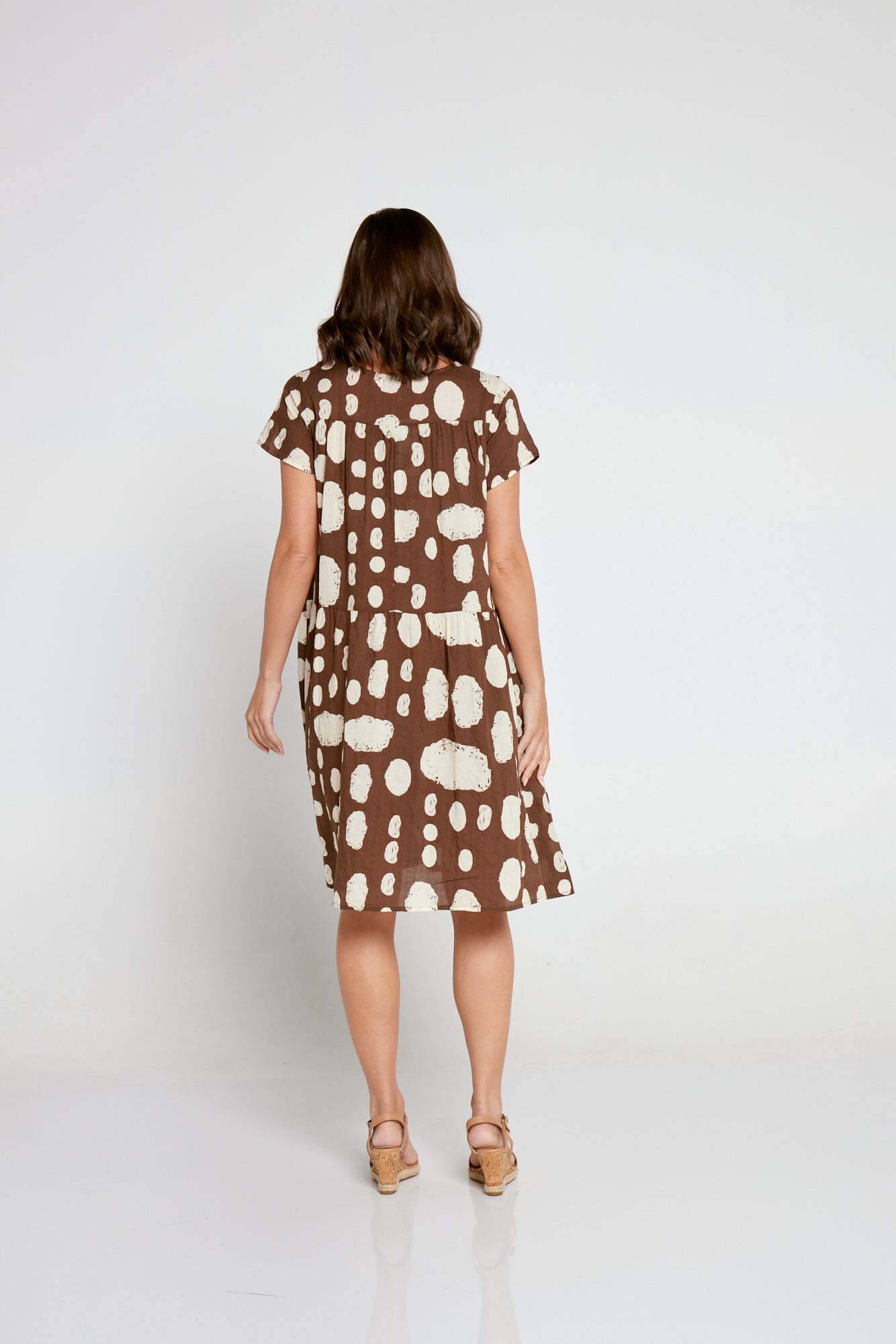 Emery Cotton Dress - Mocha/Cream Spot